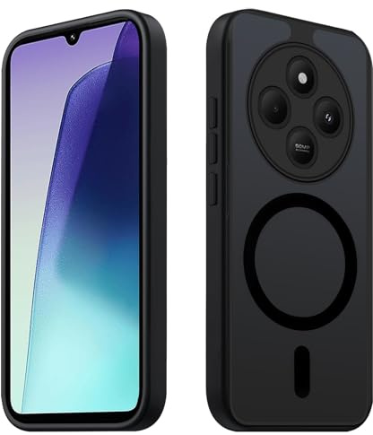 Tawarror Cover Magnetica per Xiaomi Redmi 14C, Traslucida Opaca Custodia per Redmi 14C PC Posteriore Anti-Graffio TPU Antiurto Antiscivolo Sottile Cellulare Protettiva Case, Nero