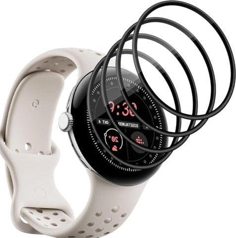 Jaavkkma 4 Pezzi Pellicola Protettiva per Google Pixel Watch 3 41mm Vetro Temperato, Anti-graffio/HD, 3D Curva Protezione Schermo per Google Pixel Watch 3 41mm - PMMA Film Protettivo Composito