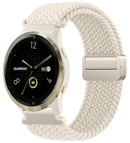 Vancle 18mm Armband für Garmin Venu 2S/Venu 3S/Vivoactive 4S/Vivomove 3S/Forerunner 255s Music/265s Damen Herren,Verstellbares Geflochtenes Nylon Ersatzarmbänder 18mm Uhrenarmband(Starlight)