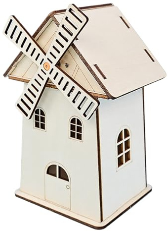 Solar Windmühle Model - Kit mit Solarenergie, Kreatives STEM Lernspielzeug, Solar Windmühlen Haus | Holzdekoration für Schule, Ausstellung, Wohnzimmer, langlebige Handwerksset, Wissenschaftsspiele
