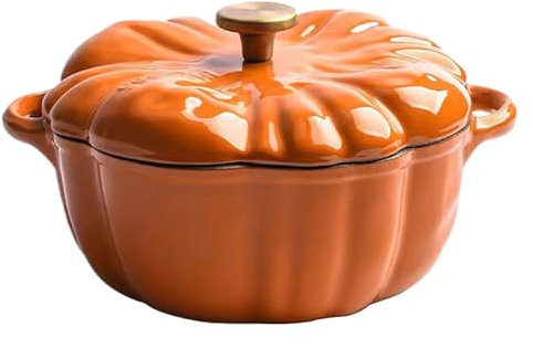 Cocotte à La Citrouille, Marmite En Fonte avec Couvercle, Cocotte En Fonte éMailléE En Forme De Citrouille CréAtive pour RagoûT, CuisinièRe à Feu Ouvert pour Camping(Color:20cm Round Pot Knob)