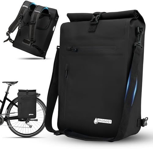 RADGEIST 3in1 Fahrradtasche für Gepäckträger - Gepäckträgertasche wasserdicht, extra robust mit Schnelleinhängung - Fahrrad Tasche Rucksack (20 Liter) - Fahrradrucksack (Schwarz)