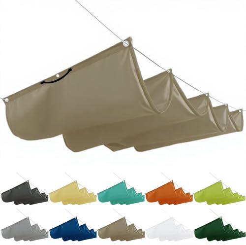 Einziehbare Welle Sonnensegel 4x5M, Sonnenschutz terrasse einziehbar, sonnenraffsegel mit ösen und Seil für Garten Terrasse Hellgrau, Khaki