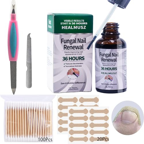 CENBEII Fungal Nail Treatment, 30ml Nail Fungus Treatment, Nail Repair Kit | 20Pcs Fungal Nail Patches, Double-ended Nail File, 100Pcs Double-ended Cotton Swabs for Toenail Infection Ingrown Split