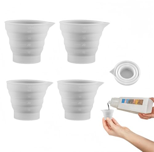 Laundry dosing Ball,4PCS 50ml Foldble Silicone Measuring Cup with Graduation Marks,DIY Epoxy Resin Flexible Silicone Measuring Cup(White)