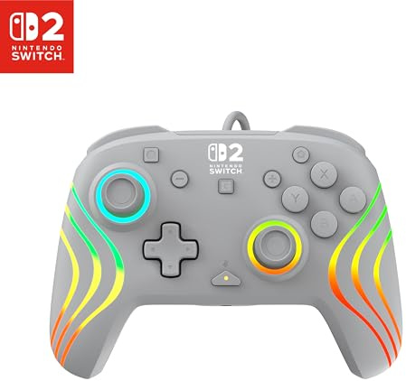 Turtle Beach Afterglow Wave Wired RGB Gaming Controller, Nintendo Switch 2 | Grey, Switch Lite, OLED, Hall-Effect Thumbsticks, 2 Mappable Back Buttons, Audio Controls, C-Button for GameChat, RGB Lights