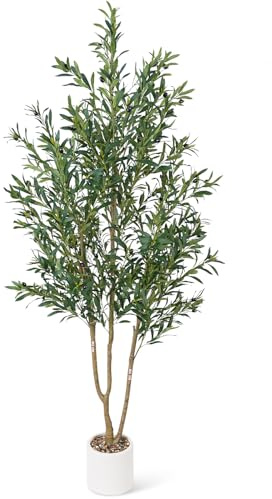 Sillaff Olive Tree 6FT Fake Tree Faux Plants Indoor with Pot
