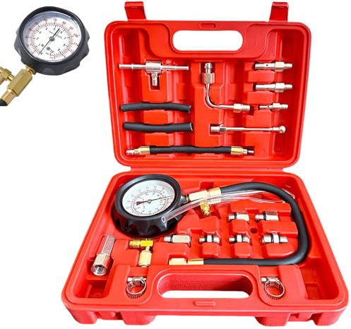 Leikurvo 0-140PSI/10 Bar Comprobador de presión de combustible, manómetro de combustible, kit de prueba de presión de combustible y bomba de gasolina, medidor de presión de combustible, herramienta de