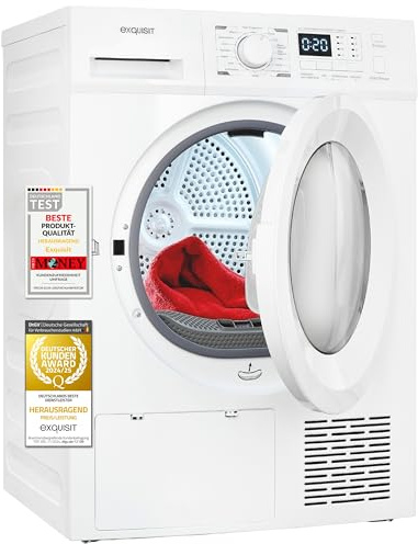 Exquisit TWP701-030E Wärmepumpentrockner - 7kg Wäschetrockner, Weiß | Vollelektronischer Trockner mit 16 Programmen, Knitterschutz, Restlaufanzeige und LED-Trommelbeleuchtung
