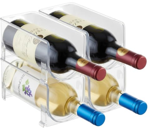 Pack Botellero apilable para Cocina, frigorífico, Bar y Bodega Botella de Agua, Vino Champán, Transparente, Universal, Plástico Pet (4 Peldaños Individuales 4 Botellas)