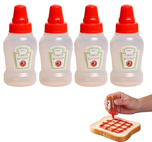 4 Pcs 25ml Ketchup Bottle for Bento Box Accessories, Condiment Squeeze Sauce Bottle Mini Empty Plastic Salad Dressing Bottles Tomato Ketchup Condiments Squirt Squeezable Jar for Sauces Syrup