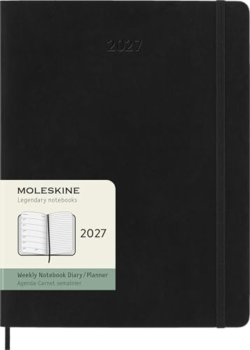 Moleskine Wochenkalender 2027, 12-Monats-Planer mit Platz für Notizen, Softcover, Elastischer Verschluss, Format XL 19x25 Cm, Farbe Schwarz