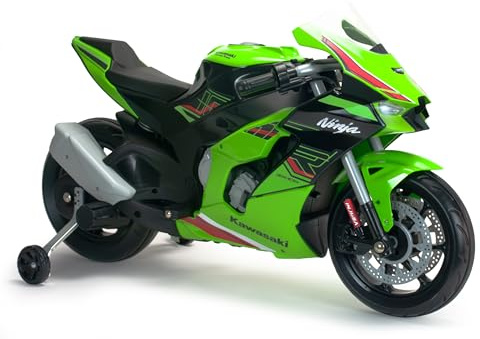 INJUSA Elektrisches Motorrad für Kinder 3-6 Jahre Kawasaki Ninja 12V - Laufzeit 2h - Lichter - Geräusche - MP3 - Stützräder - Handgas - 6 km/h - INJUSA