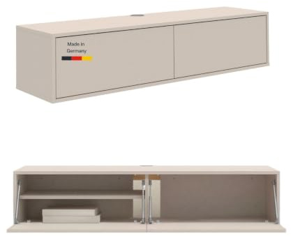 mokebo TV Lowboard hängend 'Das Schwebende' (160x36 cm) Made in Germany, aus Holz in Kaschmir, TV Board zur Wandmontage, Fernsehtisch ohne Füße, TV Schrank schwebend, Hängeboard in Beige