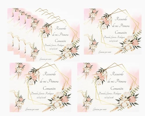 Eedama Decor Recordatorio Mi Primera Comunión | Tarjetas Personalizadas Primera Comunión – Packs 16, 24 y 32 – Formato A7 Horizontal – Recuerdos para Invitados – Diseño Premium