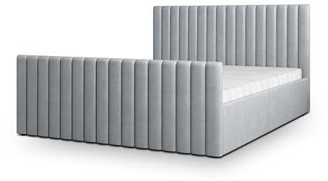 Masseno Polsterbett CANOVA K 120x200 cm, Doppelbett, Bettkasten, Stauraum, Lattenrost Und Kopfteil - Hellgrau, Paros 05