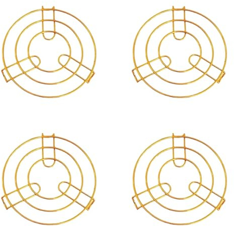 Gold Stainless Steel Trivet for Hot Pots & Pans, Round Heat Resistant Pot Holder, Metal Wire Rack Stand for Kitchen Counter, Table Protection, Durable Cookware Stand, (4 Pcs)