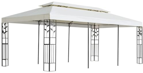 Owoxanthellate Gazebo 6 x 3 m, bianco con doppio tetto, telaio in acciaio verniciato a polvere, tetto in poliestere resistente ai raggi UV, altezza totale 2,65 m, moderno pergolato per terrazza