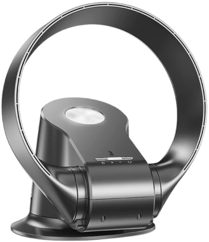 Ventilatore senza pale da parete, ventilatore da tavolo portatile 2 in 1 con controllo remoto e timer, 9 velocità del vento, 180° regolabile e oscillante a 90°, silenzioso, circolatore d'aria black