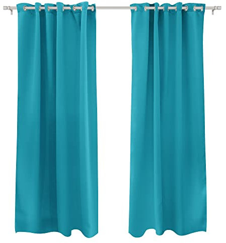 Victoria M. Aurora Verdunkelungsvorhang Blickdicht, Thermovorhang, Ösenvorhang, Schallschutz Vorhang 140 x 245cm, Hellblau, 2er Pack