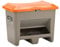 CEMO 10568 GFK-Streugutbehälter mit Entnahmeöffnung und integrierten Staplertasche, grau/orange, 200 L