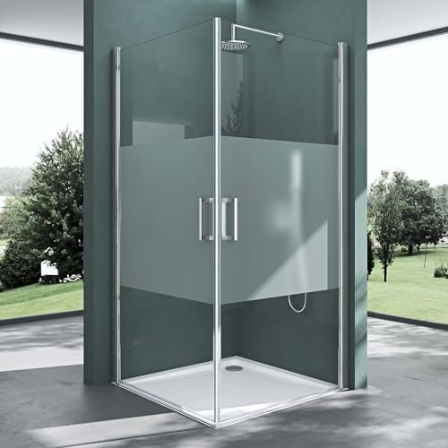 Mai & Mai Cabine de douche avec bande opaque 90x80 portes de douche pivotantes auto-levantes pare douche avec receveur de douche RAV24MS