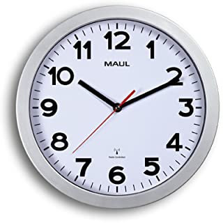 Maul Wanduhr MAULstep Ø 30 cm | Funkuhr mit automatischer Zeiteinstellung | ideal für Wohnzimmer, Schlafzimmer, Küche, Arbeitszimmer und Büro | Gute Lesbarkeit für große Räume | Silber