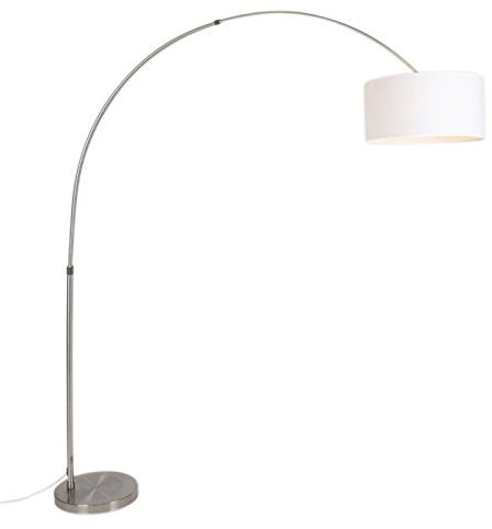 Qazqa - Modern Bogenleuchte I Bogenlampe I Lampe I Leuchte Stahl I Silber I nickel matt Stoffschirm weiß 50I50I25 verstellbar - XL I Wohnzimmer I Schlafzimmer - Stahl Länglich - LED geeignet E27