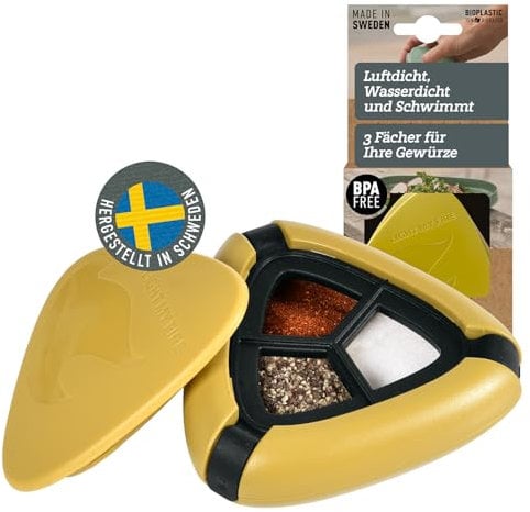 Light My Fire Salzstreuer Pfefferstreuer mit Deckel Camping Gewürzstreuer 3 Fächer Mini Salz- Pfeffer- Gewürzdose To Go für Outdoor - Wasserdicht