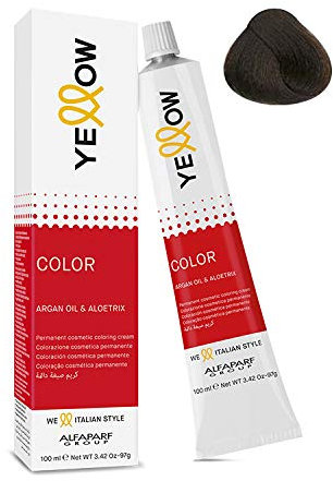 Alfaparf Group - Coloración cosmética permanente – 5 castaño claro – Yellow Color Argan Oil & Aloetrix – 100 ml