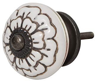 Knober Möbelknöpfe Keramik Weiß Porzellan 40mm Landhausstil Shabby-Chic Schrankknopf Türgriff (Blüte)