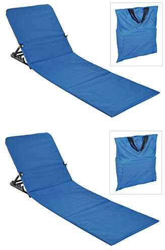 Benelando 2X Strandmatte in blau faltbar mit Rückenlehne - Gartenliege Sonnenliege Matte Strand Liege