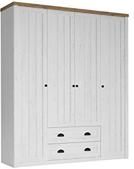 Mirjan24 Drehtürenschrank Provence S4D PR14 mit Kleiderstange, 2 Schubladen und 10 Fächer, Garderobenschrank, Kleiderschrank, Schrank für Diele & Flur (Kiefer Andersen/Eiche Lefkas Dunkel)