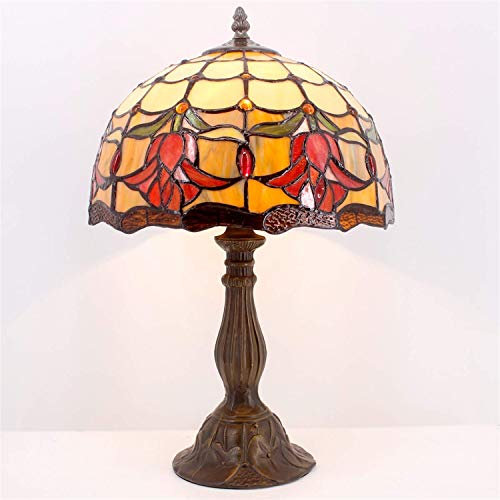 Hobaca® 12 Zoll Tiffany Tulpe Blume Buntglas Tischlampe Vintage Landhaus Schreibtischlampe Antik Nachttischlampe Nostalgie Art Deco Schlafzimmer Wohnzimmer