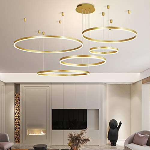 LED Pendelleuchte Esstischlampe Pendellampe Wohnzimmerlampe Dimmbar Mit Fernbedienung Hängelampe Modern Kronleuchter Rund Ring Leuchten Aluminium Acryl Deckenleuchte 130W Gold 5laps 20+40+60+80+100cm