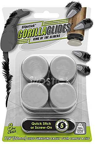 Slipstick GorillaGlides CB323 1-1/4 Inch Furniture Sliders/Chair Gliders (Set of 8) Self-Adhesive/ Screw On Glides for Carpet & Hard Surface Flooring, Round