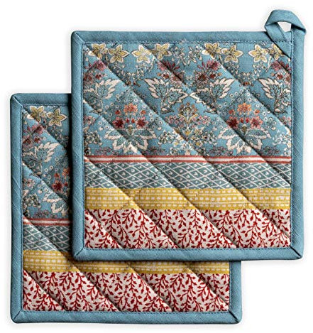 Maison d' Hermine Hot Pads Oster-Topfhalter aus 100% Baumwolle mit Schleife, hitzebeständiges Set mit 2 Topflappen zum Grillen, Mikrowelle, Grillen, Marquise – Frühling/Sommer (20cm x 20cm)