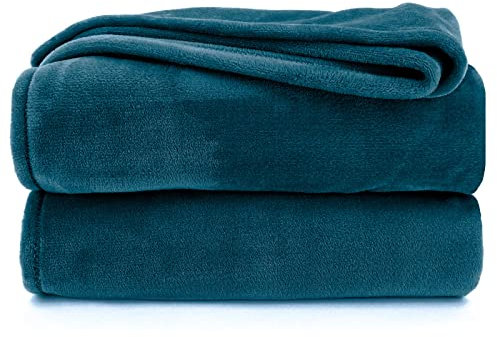 heimtexland Kuscheldecke flauschig Flanell Wohndecke warm Oekotex Tagesdecke Überwurf Sofadecke fusselfrei Fleecedecke Super Soft XXL Decke 220x240 cm Typ380 Dunkel-Petrol Smaragd