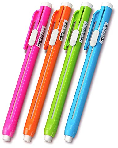 Retractable Mechanical Eraser Pen, Pen-Style Erasers Assorted Color, 4 Pack