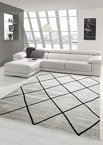 Teppich-Traum Skandinavischer Stil Wohnzimmerteppich Rautenmuster - pflegeleicht - dunkelgrau schwarz Größe 240 x 340 cm