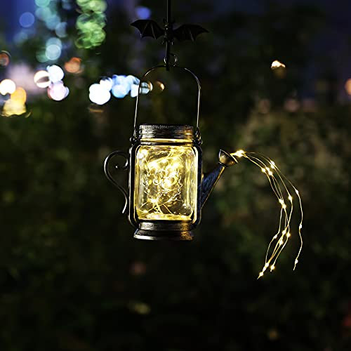 YJFWAL 1 Packung Gießkanne für Weihnachten Mit Lichter Solar, Garten Gießkanne Lichter Gartenlichter Deko Solarlampe Glas für Außen Solarleuchte Glas Hängend für Balkon Garten Hof Weihnachten Deko
