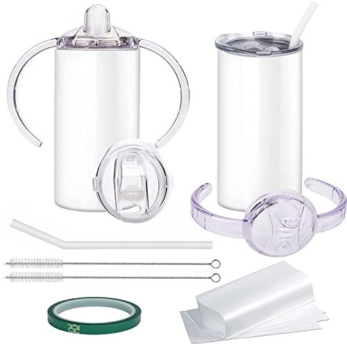 Rommeka Sublimation Blanks Gobelet isotherme en acier inoxydable avec couvercle et paille - 355 ml - Anti-déversement - Bouteille d'eau à double paroi avec poignée pour enfants et enfants