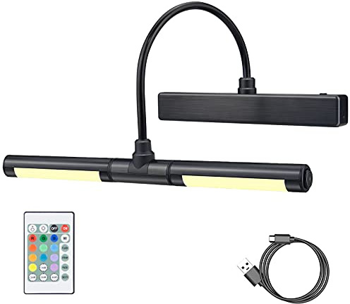 HONWELL LED Picture Light with Remote Control, Rechargeable LED Wall Lights with 12 Colors Changing,Display Lamp 13 Inches Rotatable Light Head for Painting Dartboard Frame Portrait Art, Black