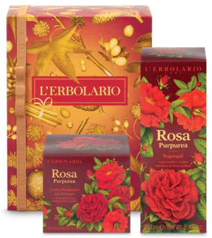 L'Erbolario scatola regalo Confezione Duo Corpo Rosa Purpurea-Bagnogel 250 ml, Crema corpo 200 ml + Omaggio l'elegante sacchetto in raso originale L'Erbolario e Agenda 2023