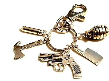 Weapons Keychain Gun Bullet Grenade Axe Meat Cleaver Machete Bag Charm Gangster Keyring