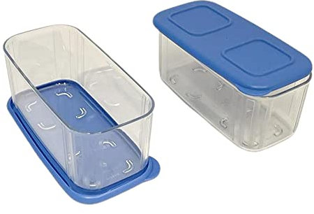 Tupperware Set (2) Clear Mates - Recipiente transparente y fresco con tapa (460 ml, rectangular), color azul oscuro, fácil de apilar para mantener la frescura, sistema de conservación de frescura,