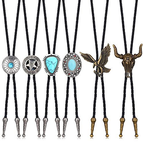 YADOCA 6 Stück Bolo Krawatte für Herren Damen Türkis Western Cowboy Leder Krawatte Halloween Kostüm Zubehör A
