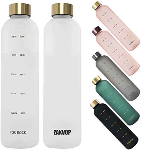 ZAKVOP 32oz Water Bottle with Times to Drink, Lightweight Motivational Water Bottle with Time Marker, BPA Free Reusable Water Bottle with Hydrating Reminder for Gym Fitness Workout Travel