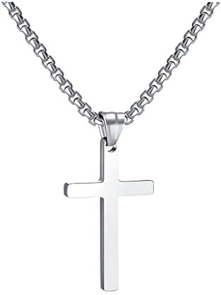 RWQIAN Kreuzkette Herren Kreuz kette Silber 18 Edelstahl Jungen Anhänger Kreuz Halskette Schmuck für Damen