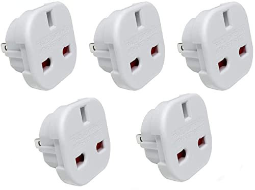 NJDT UK To European Plug Adapter EU Travel Adapter White EU Adapter Plug for Egypt, Turkey, France, Portugal Italy Spain Germany Poland Austria Netherlands China and more Pack of 5
